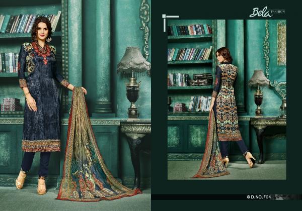 Bela Eminent Designer Printed Velvet Satin Dress Materials